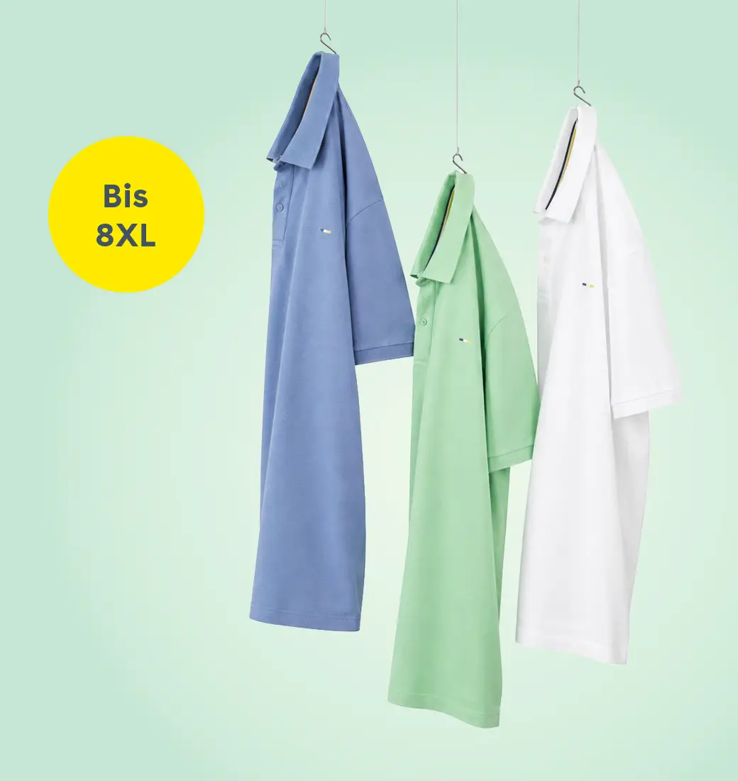 Poloshirts in Blau, Grün und Weiß in großen Größen bis 8XL für Herren mit bequemem Sommerstil