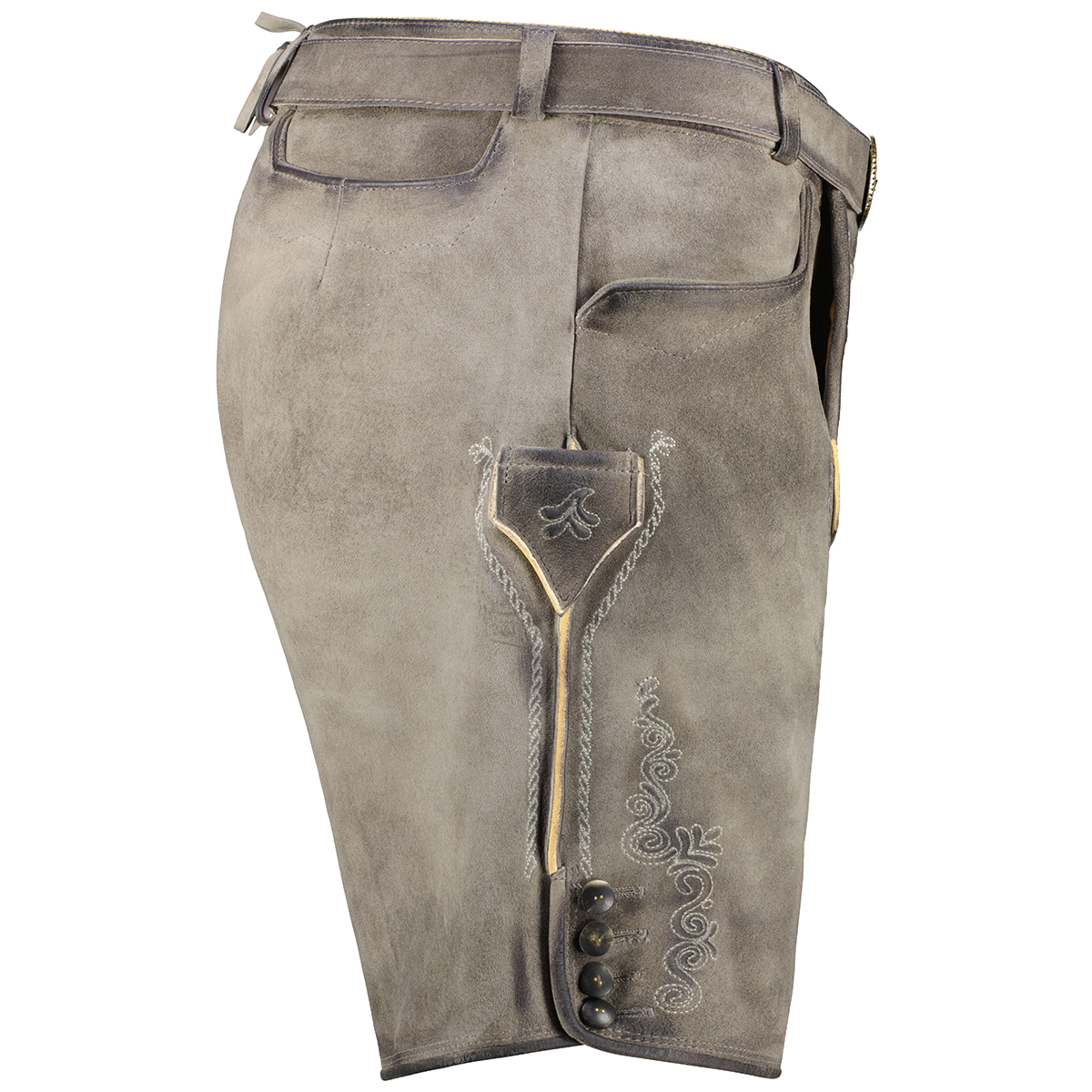Pfundskerl Lederhose mit Stickereien und Gürtel grau