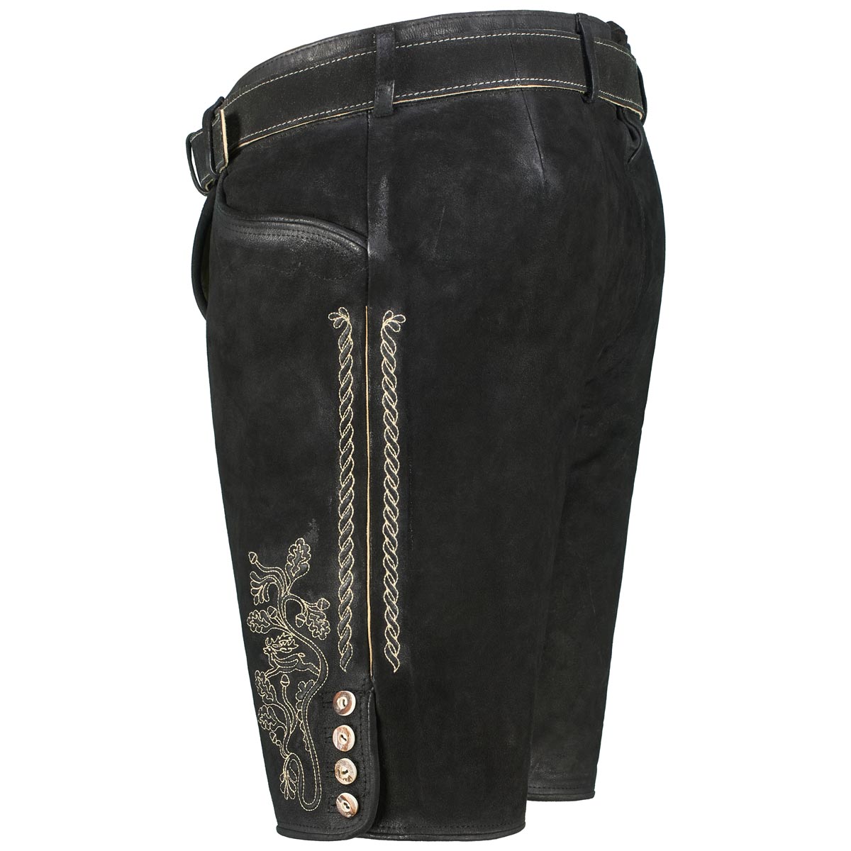 Pfundskerl Kurze Lederhose mit Stickereien und Gürtel schwarz