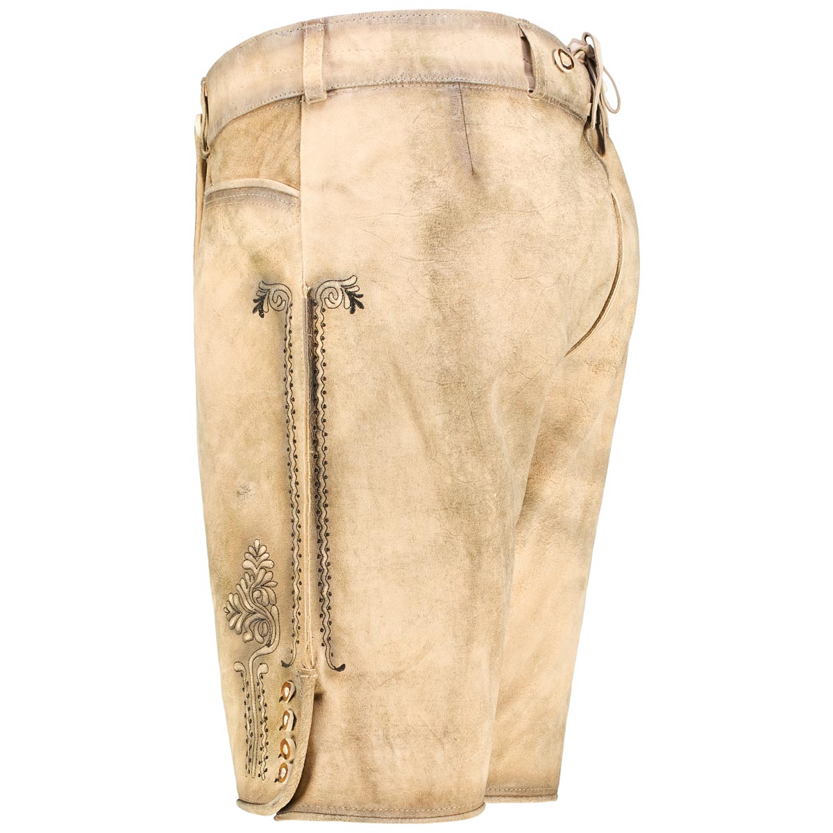 Pfundskerl Lederhose mit Träger und Stickerei beige