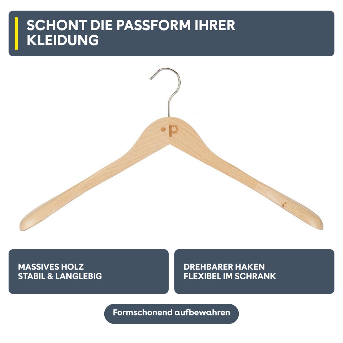 Pfundskerl Extrabreite Holz-Kleiderbügel, 3er-Pack natur