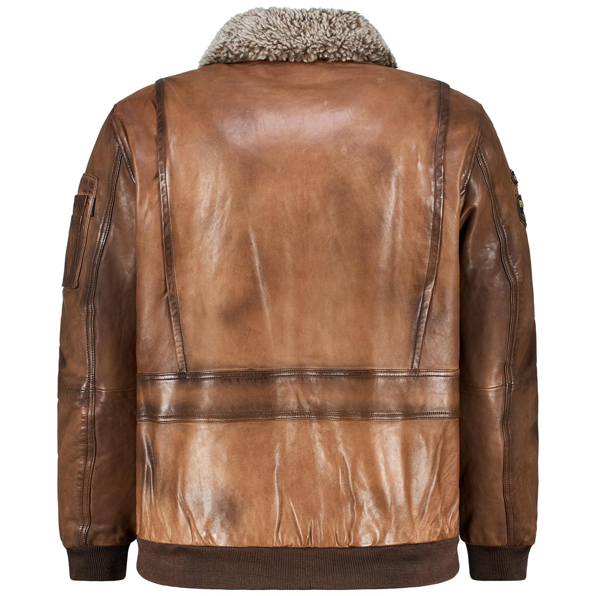 PME LEGEND Lederjacke mit Fellkragen braun