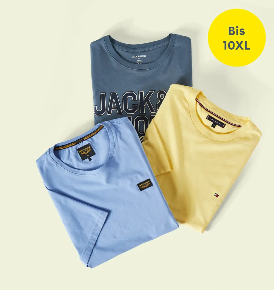 Gefaltete T-Shirts in Blau, Gelb und Dunkelblau für Herren in großen Größen bis 10XL