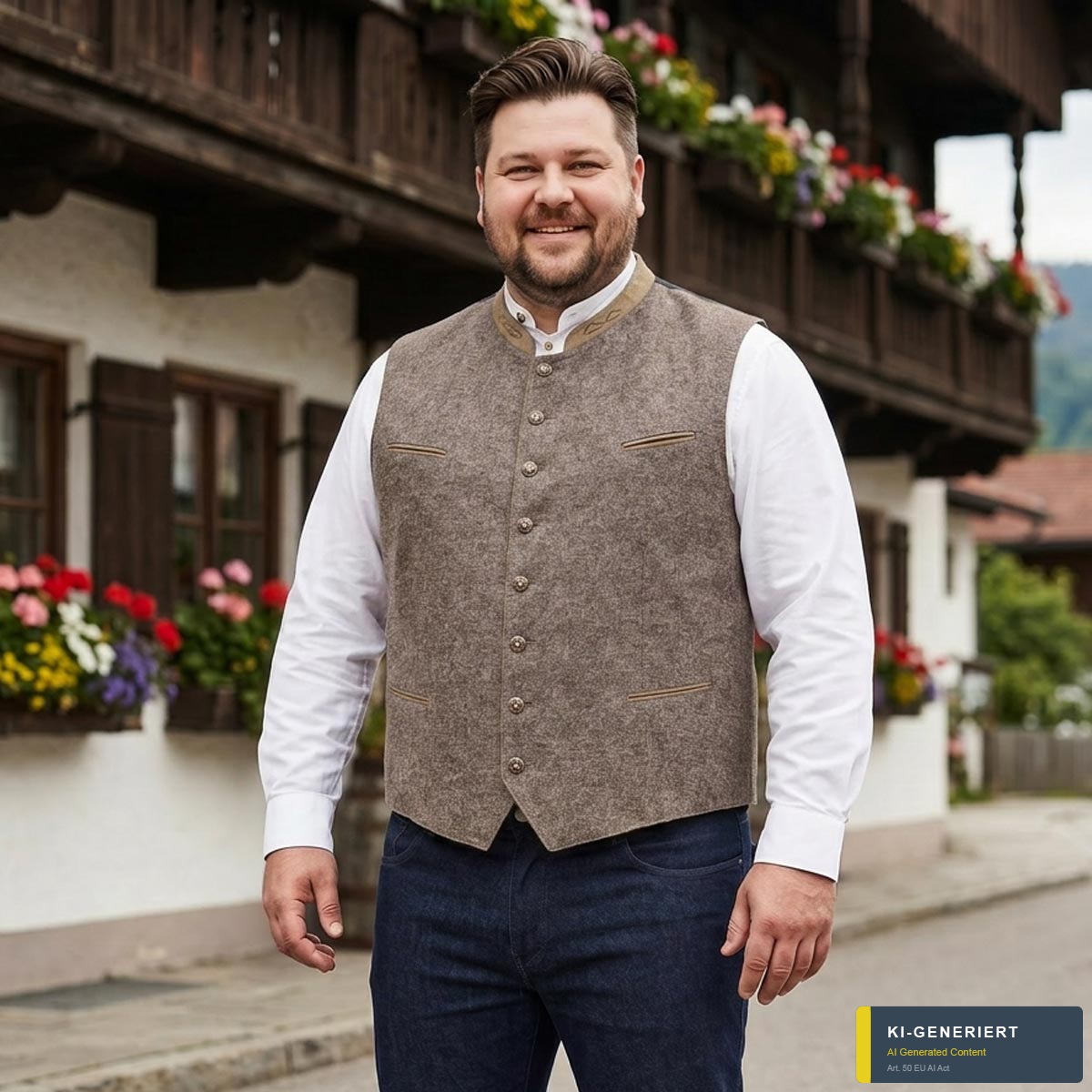 Weis Trachtenweste mit Leinen beige