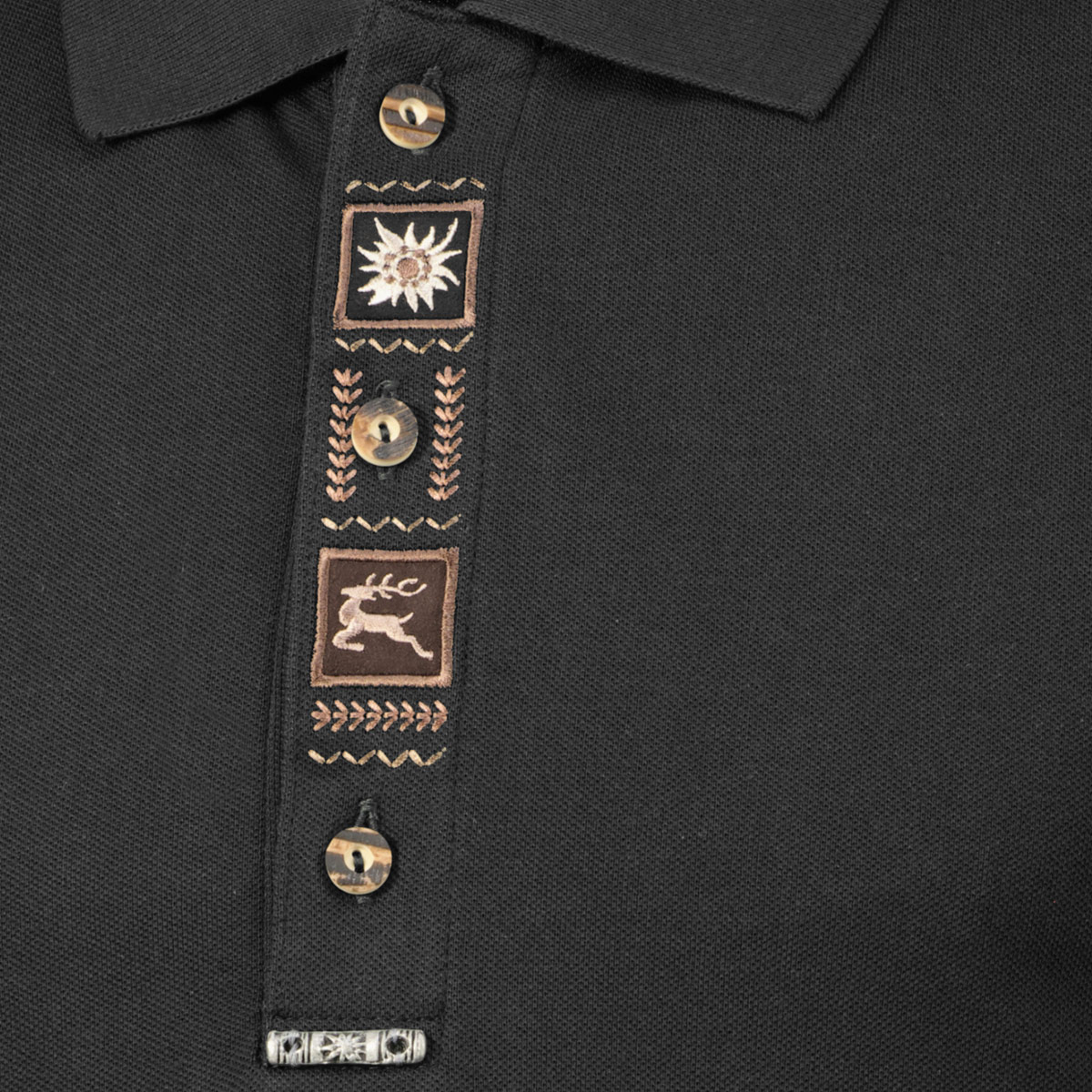Orbis Poloshirt im Trachten-Style schwarz