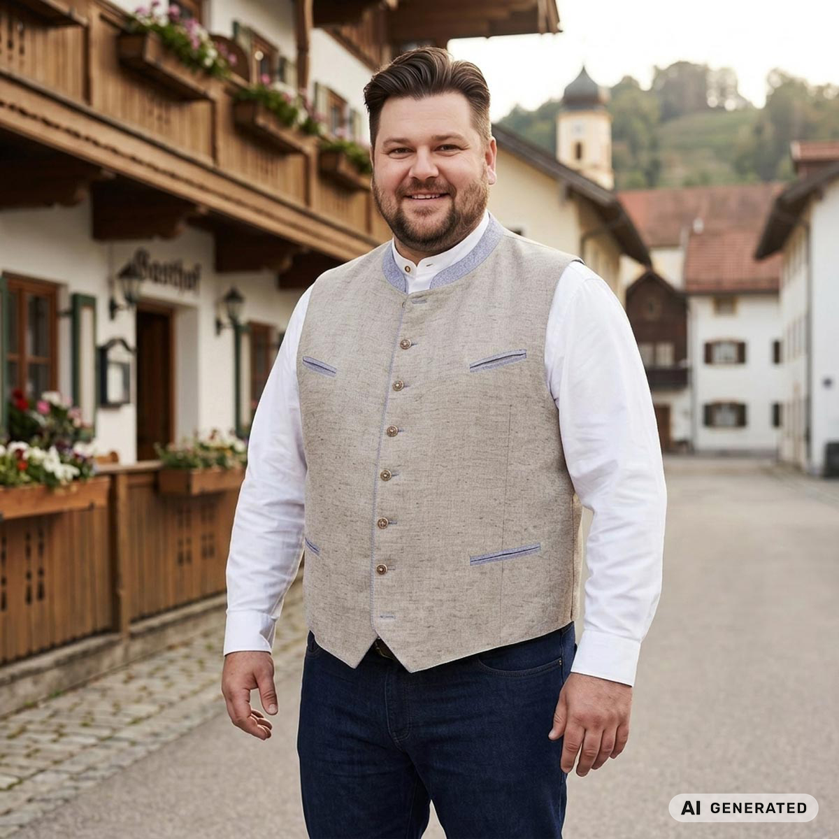 Weis Trachtenweste mit Leinen beige