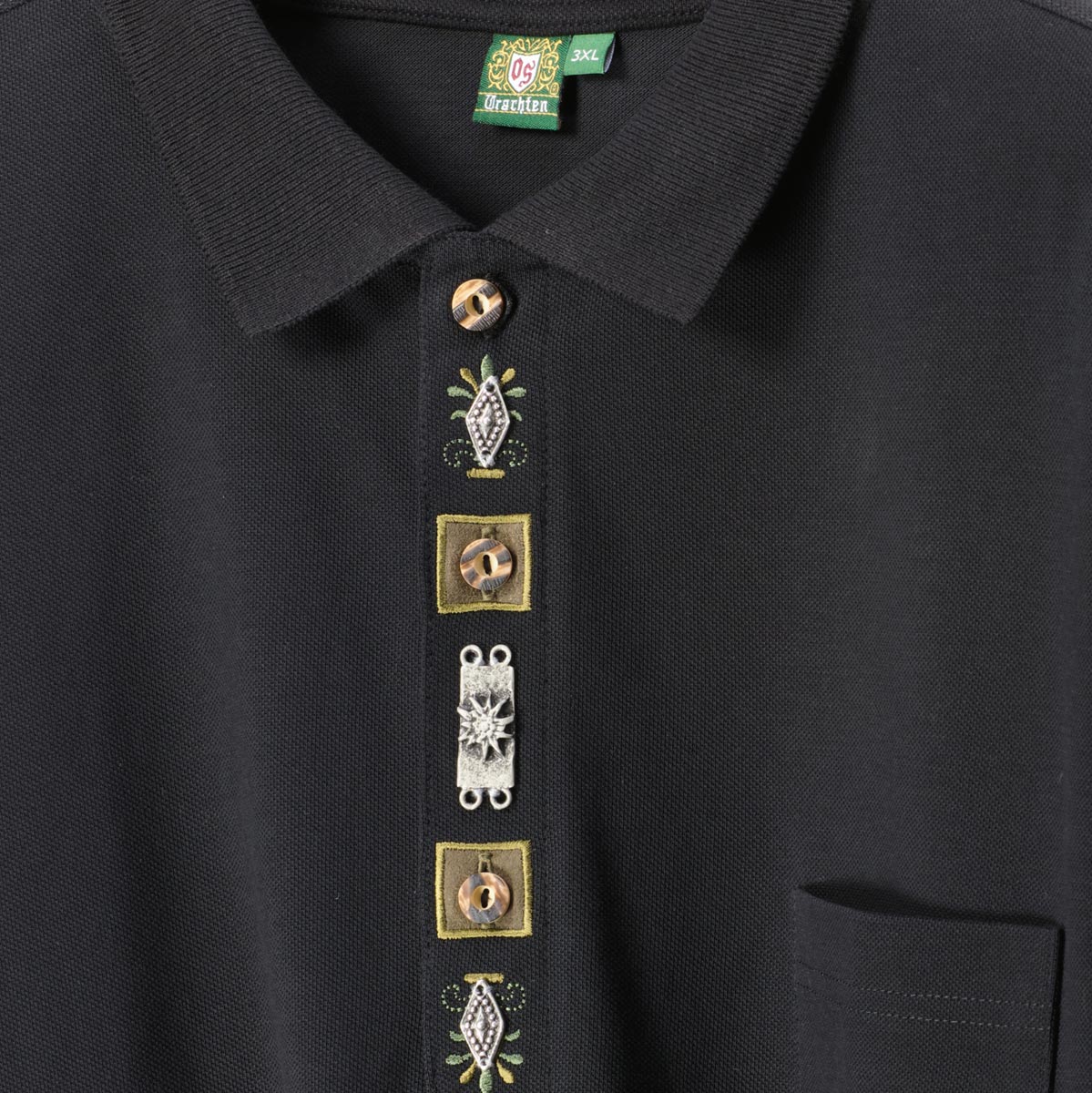 Orbis Poloshirt im Trachtenstil schwarz