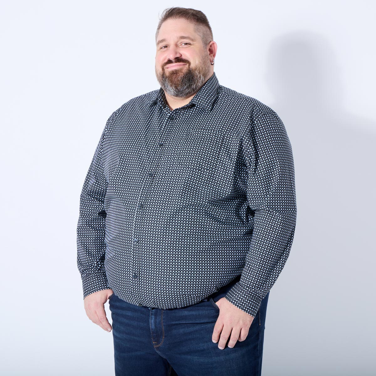 Pfundskerl Businesshemd mit Allover-Muster dunkelblau