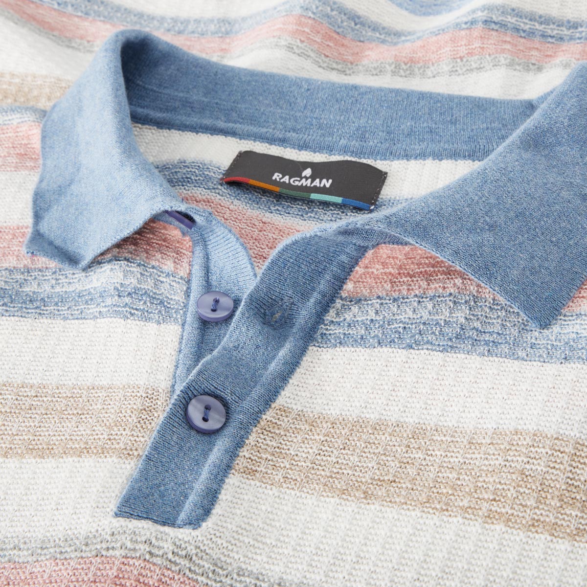 RAGMAN Strick-Poloshirt mit Allover-Muster blau/weiß