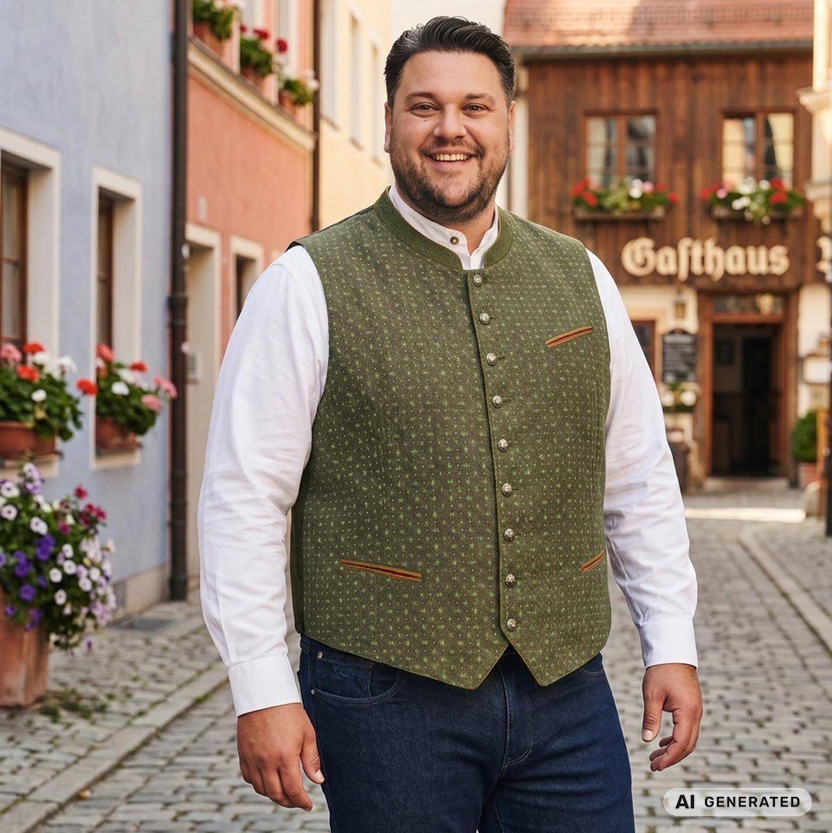 Maddox Trachtenweste aus Leinen oliv