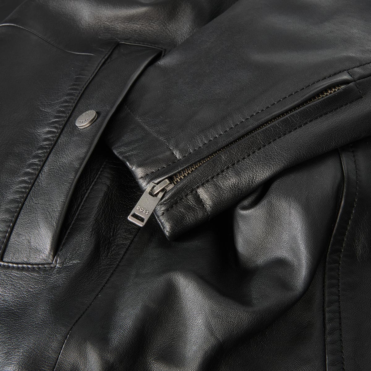 BOSS Lederjacke aus Schafleder schwarz