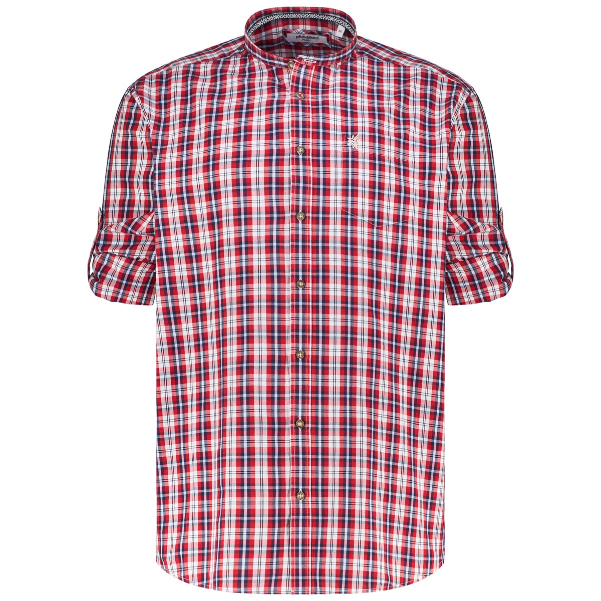 Pfundskerl Trachtenhemd mit Krempelärmeln blau/rot