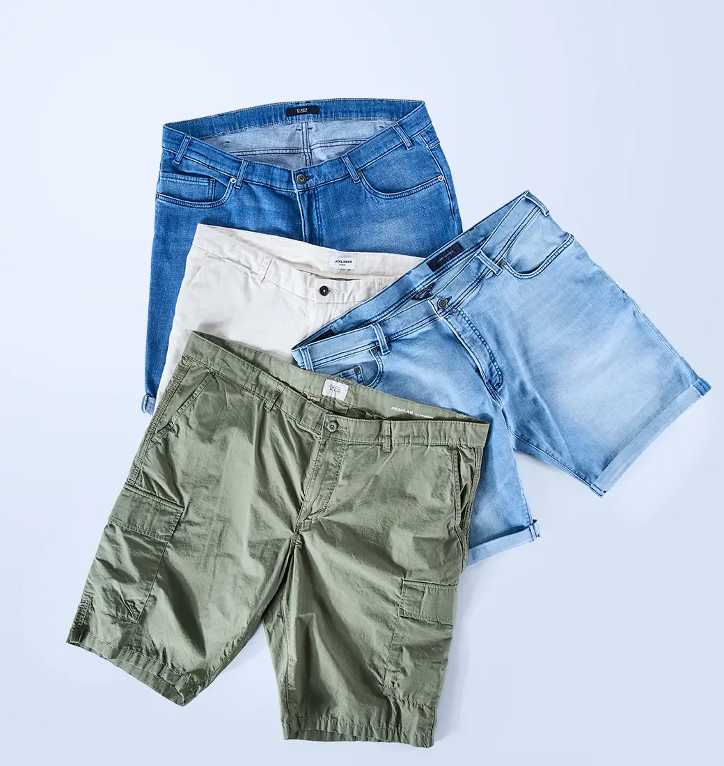 Kurze Hosen und Jeansshorts in großen Größen für Herren, bequem für Sommer, Freizeit und Urlaub