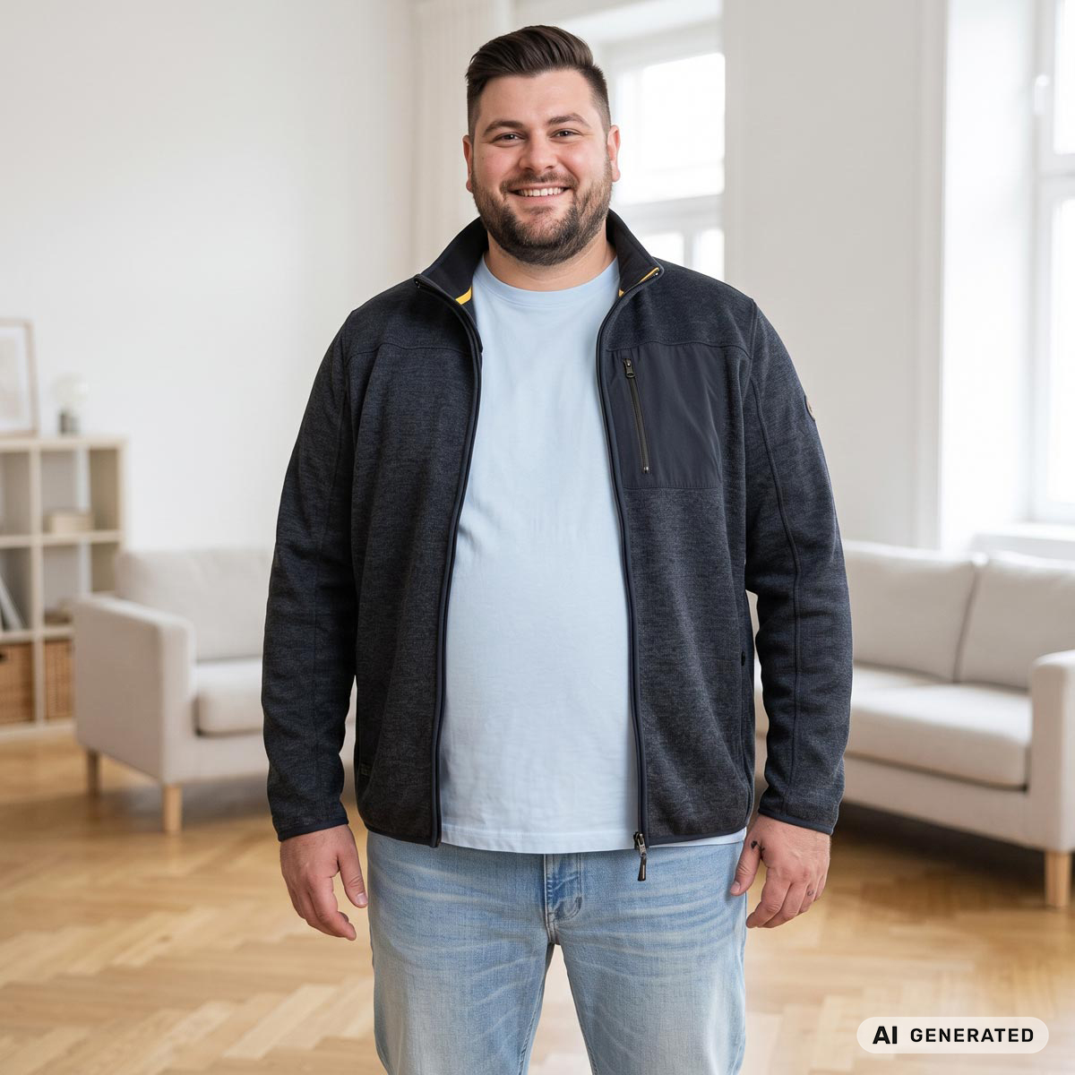 camel active Strickjacke mit Fleecefutter dunkelblau