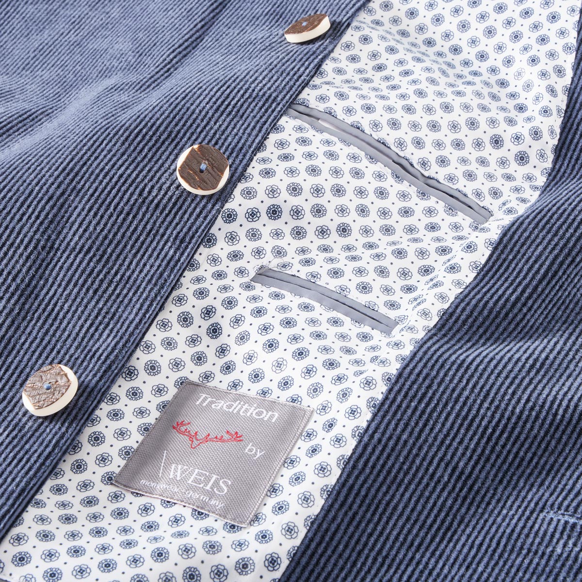 Weis Trachtensakko aus Baumwoll-Cord mit Stretch blau