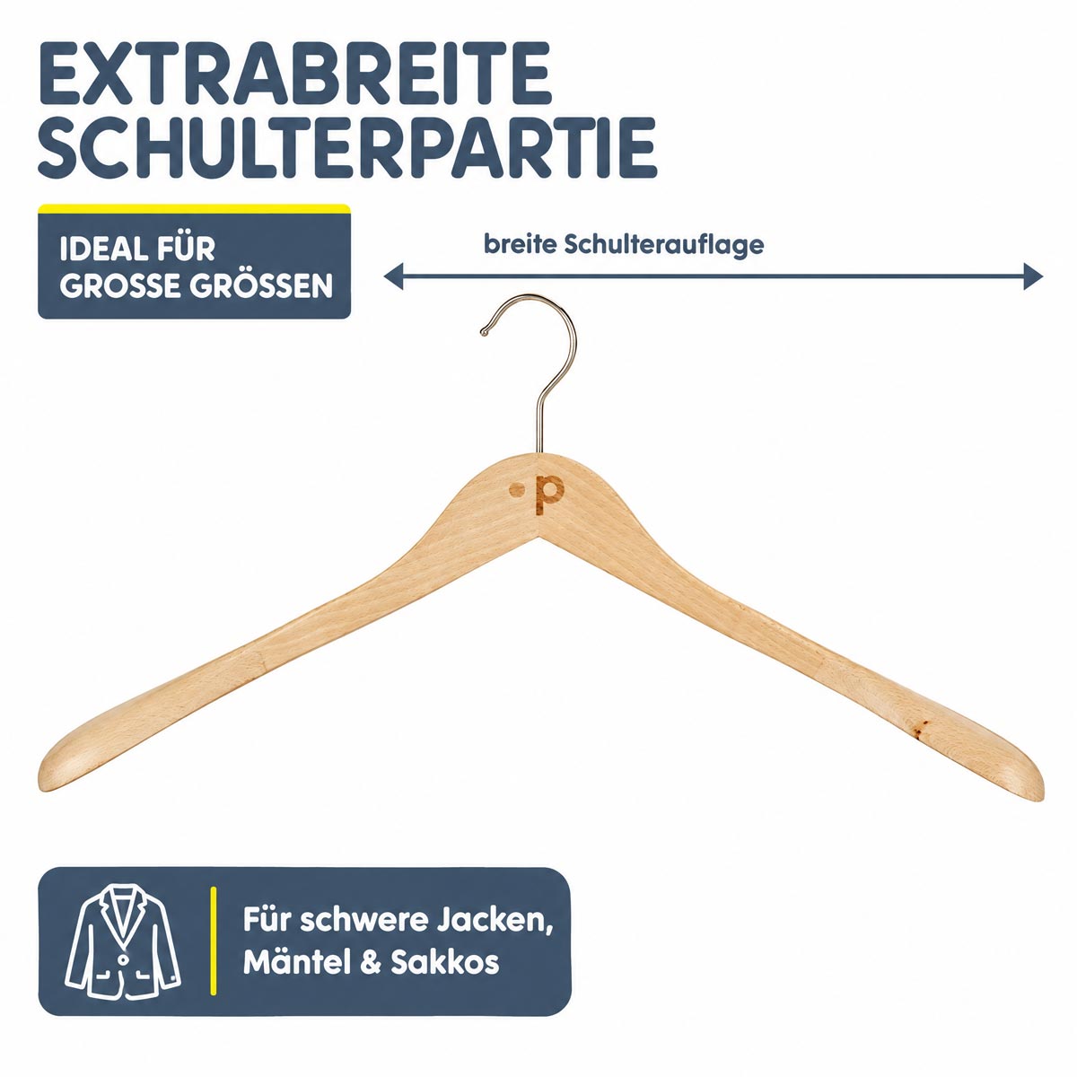 Pfundskerl Extrabreite Holz-Kleiderbügel, 3er-Pack natur