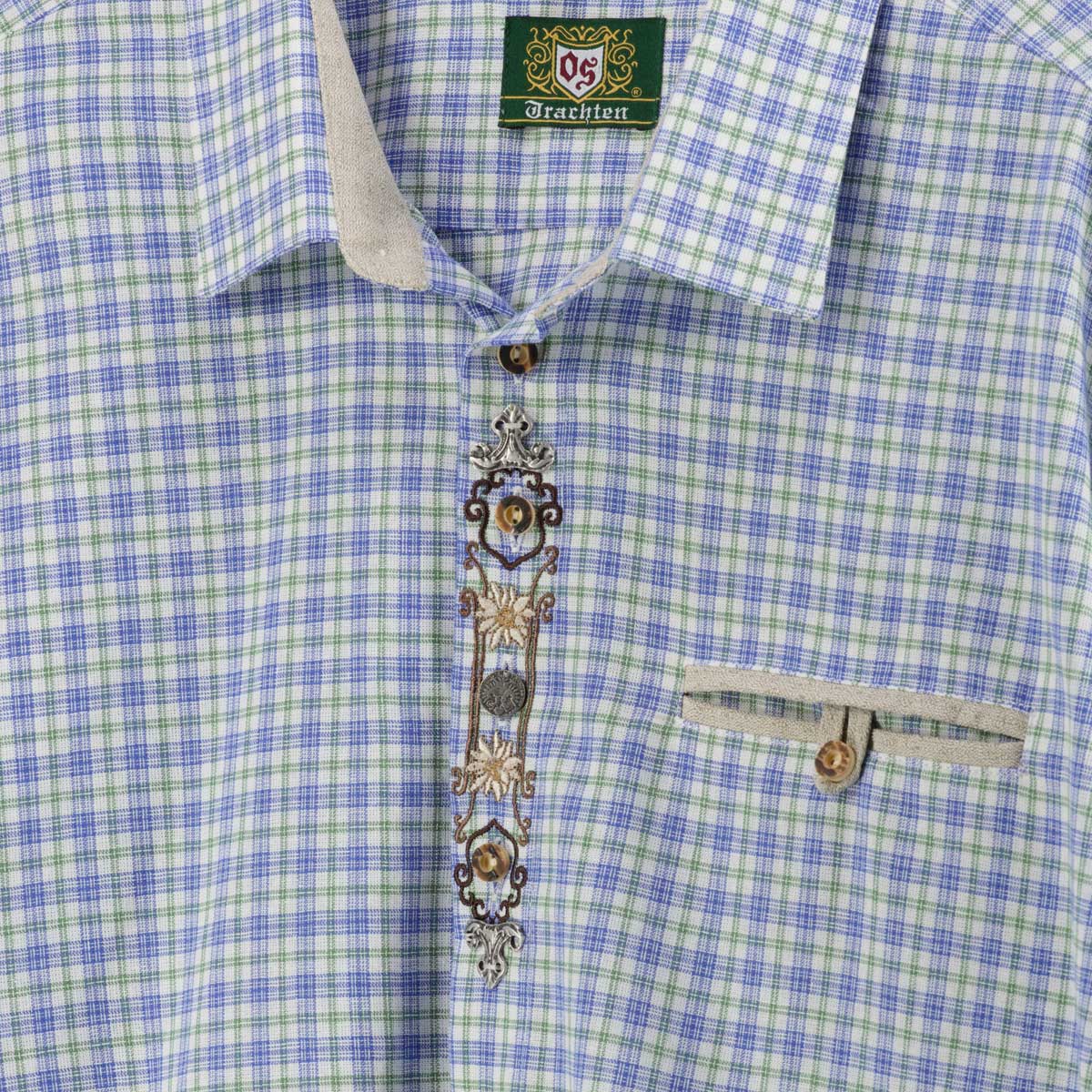 Orbis Trachtenhemd mit Krempelärmeln blau/grün