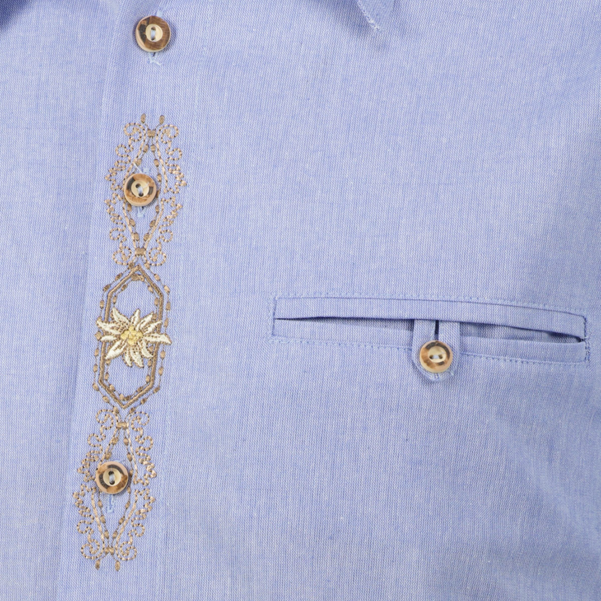 Orbis Trachtenhemd mit Stickerei blau