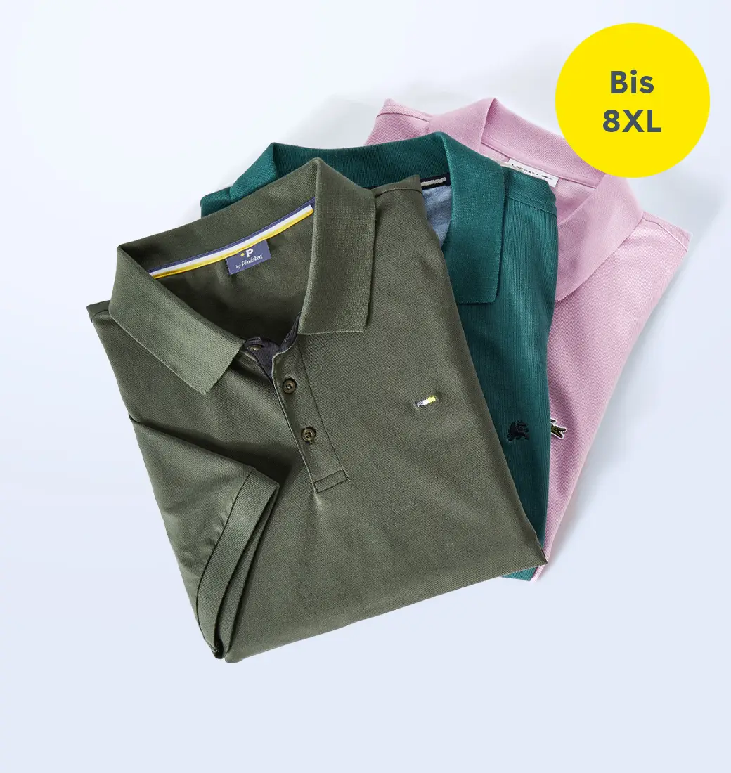Gefaltete Poloshirts in Oliv, Grün und Rosa für Herren in großen Größen bis 8XL