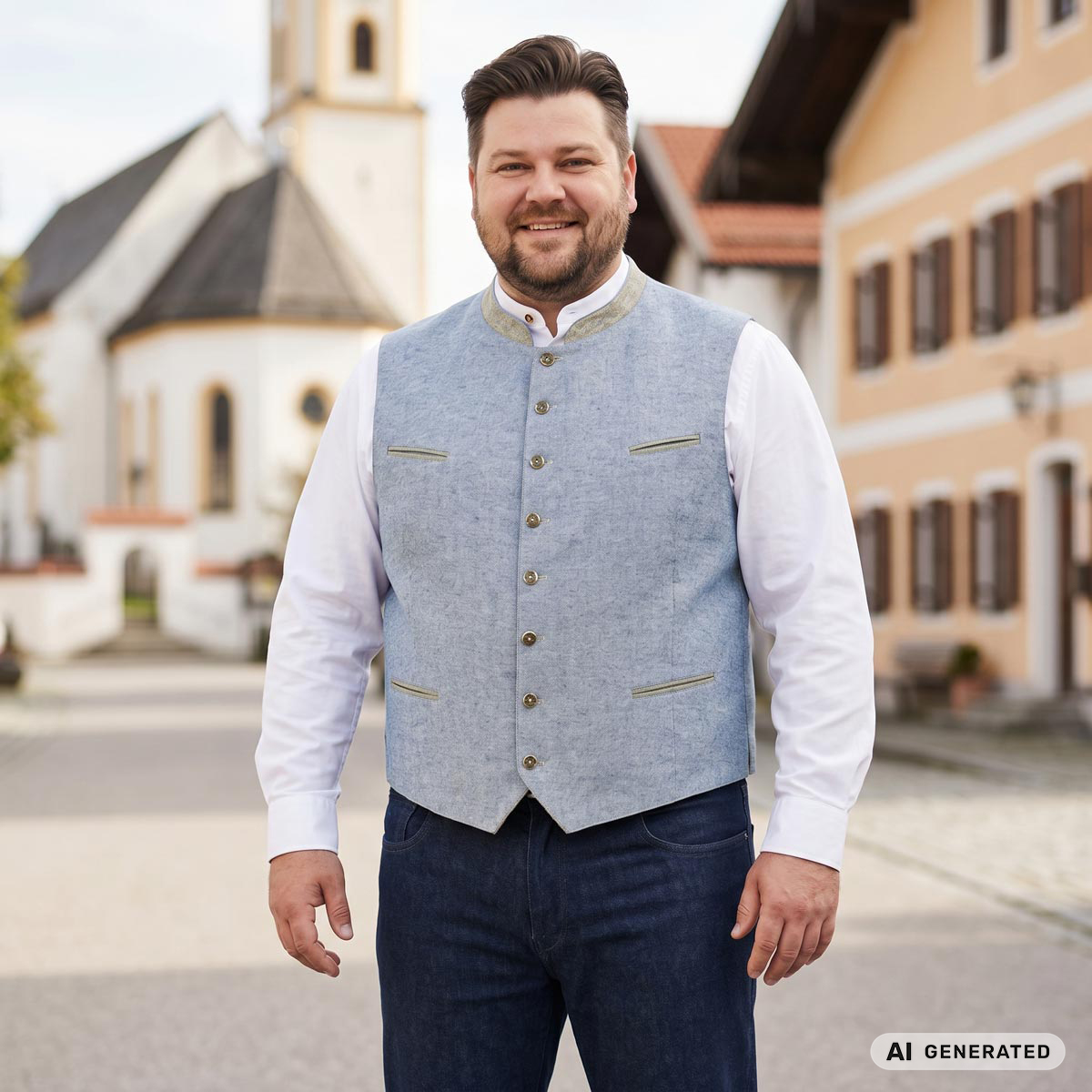 Weis Trachtenweste mit Leinen blau