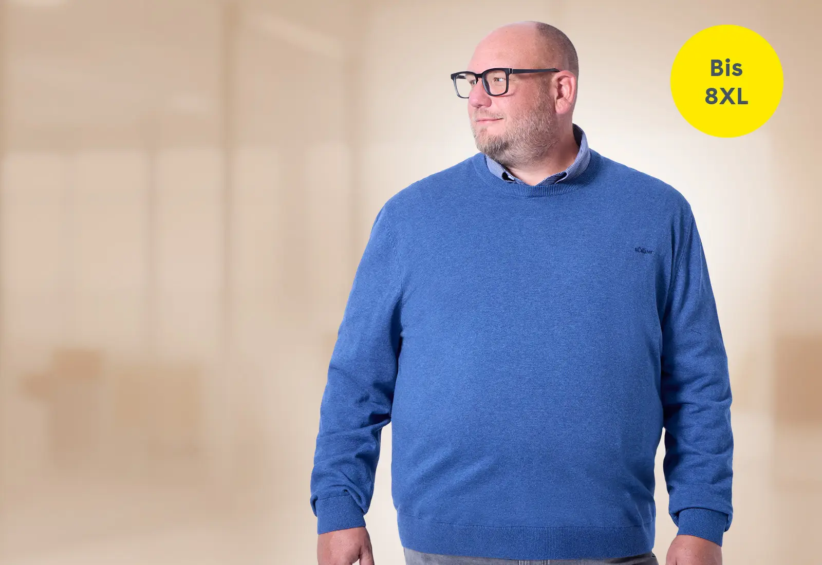 Blauer Strickpullover für Herren in großen Größen bis 8XL.