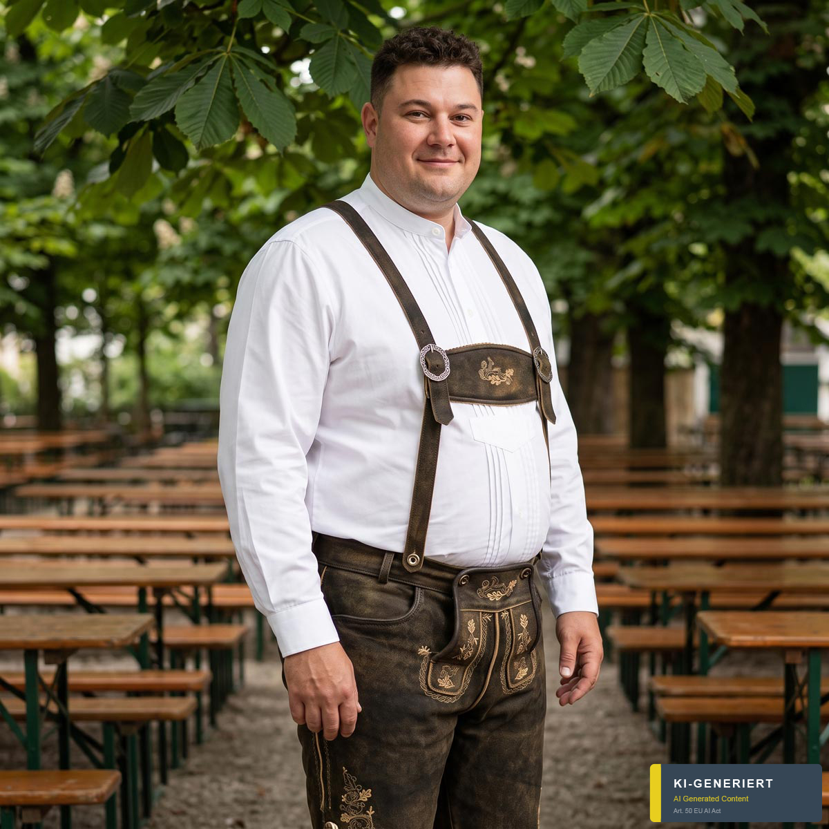 Pfundskerl Ziegenlederhose mit Trägern und Stickerei dunkelbraun