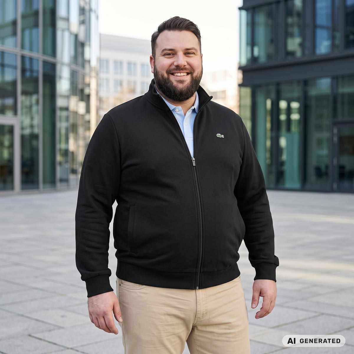 LACOSTE Sweatjacke mit Microfleece schwarz