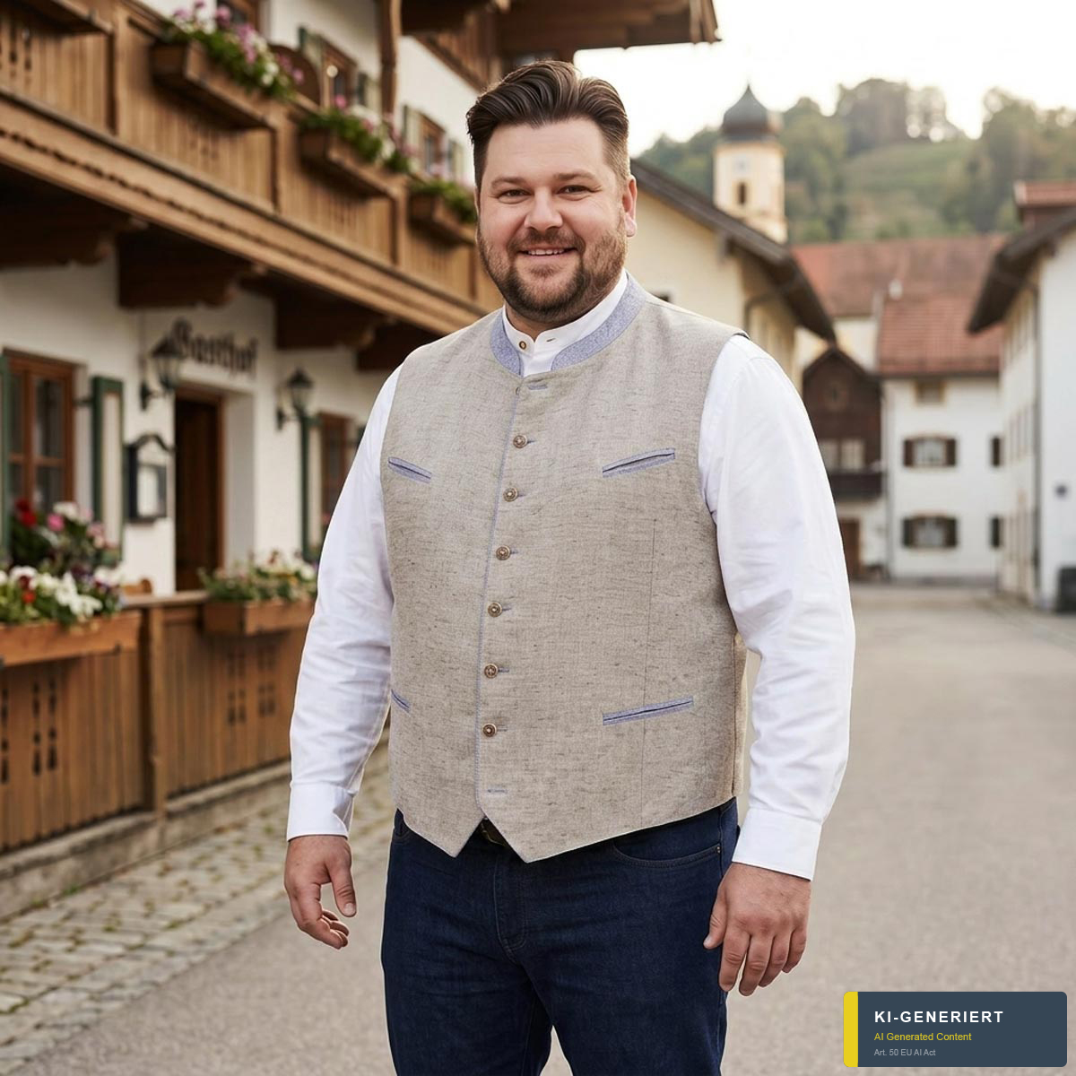 Weis Trachtenweste mit Leinen beige