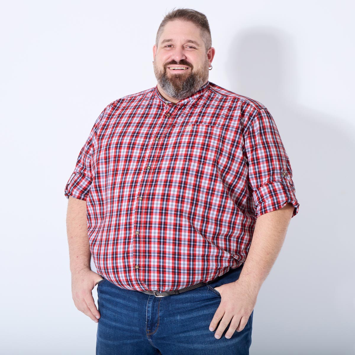 Pfundskerl Trachtenhemd mit Krempelärmeln blau/rot