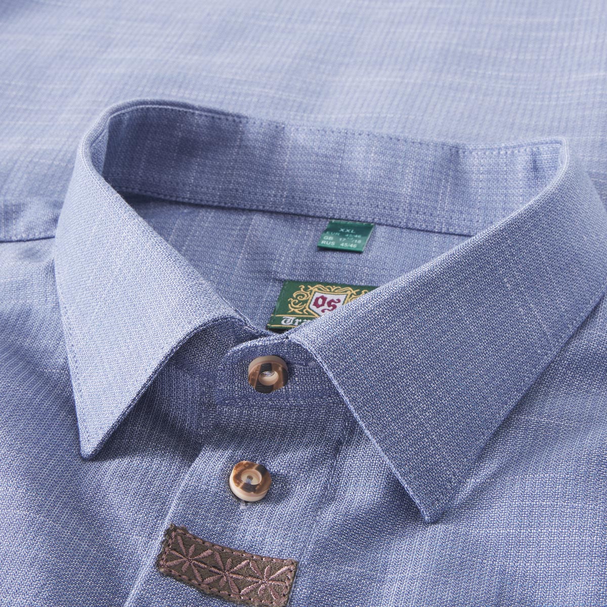 Orbis Trachtenhemd mit Stickerei mittelblau