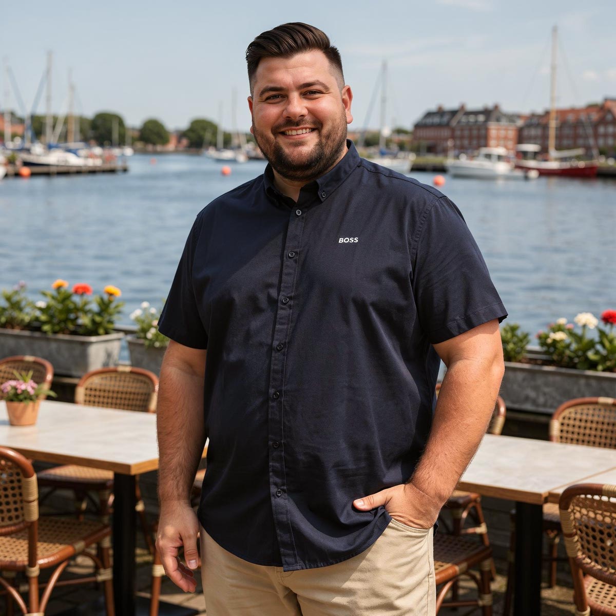BOSS Jersey-Freizeithemd, knitterarm und atmungsaktiv dunkelblau
