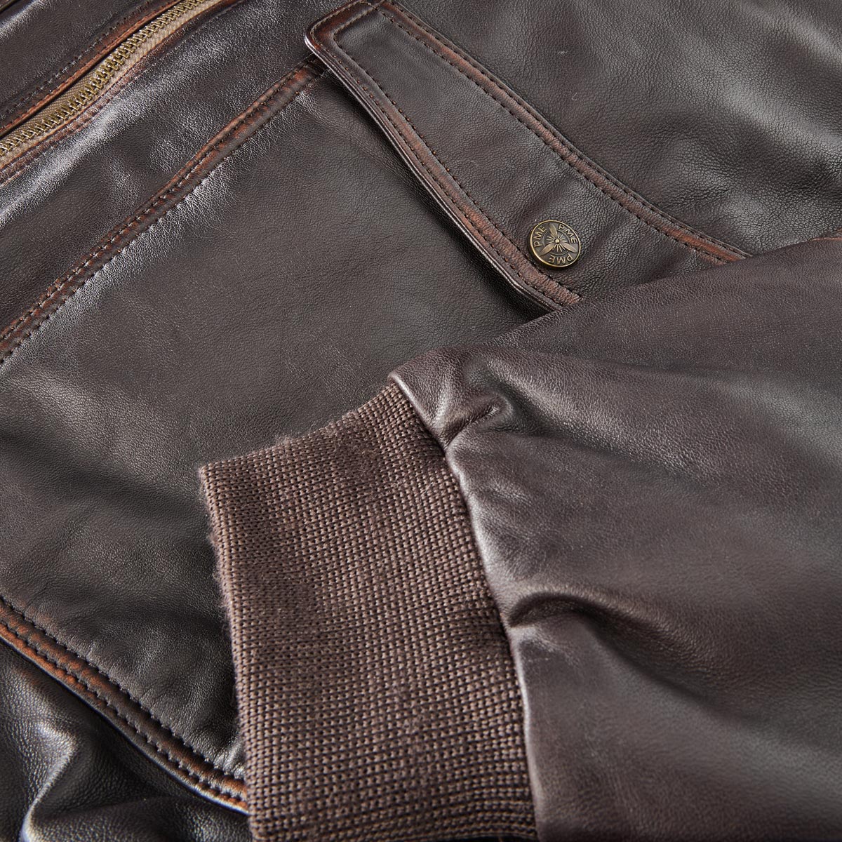 PME LEGEND Lederblouson im Aviator-Stil braun