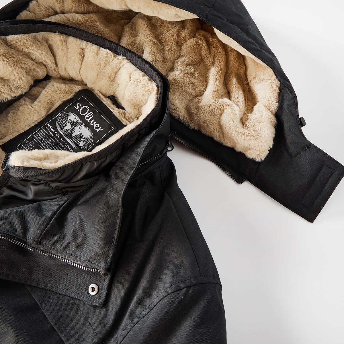 s.Oliver Parka mit Kapuze, wasserabweisend schwarz