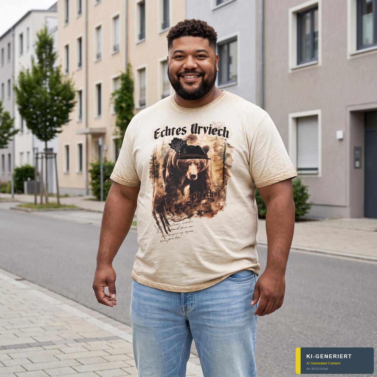 Pfundskerl T-Shirt „Echtes Urviech“ aus Biobaumwolle beige