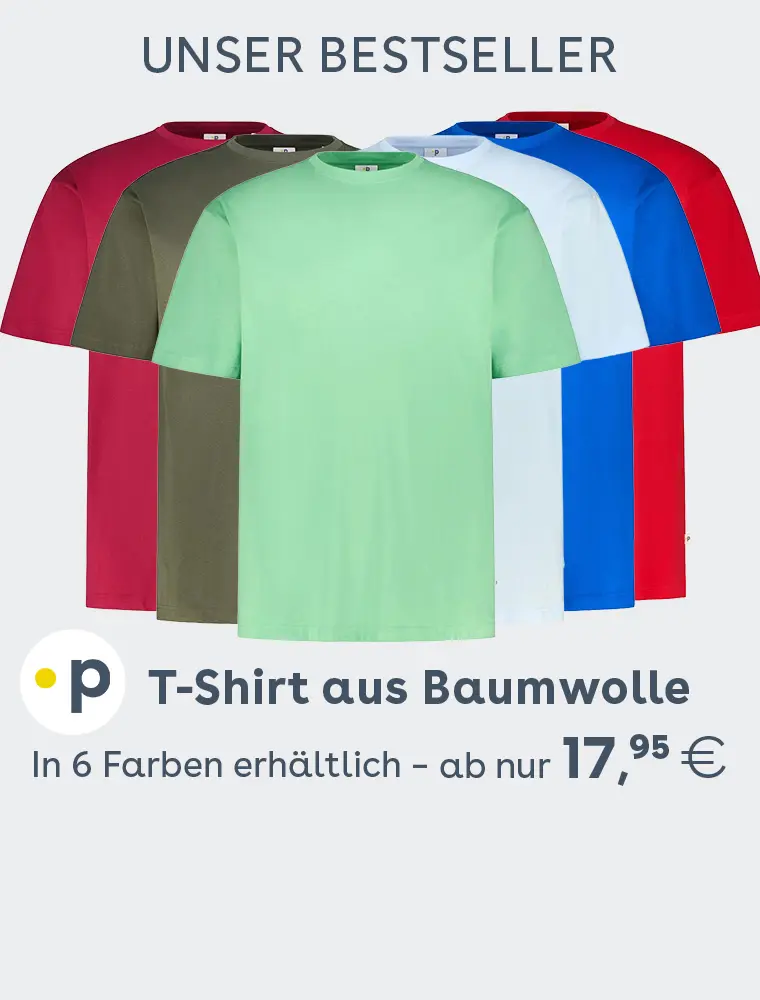 Pfundskerl Empfehlung: Baumwoll-T-Shirts in sechs Farben, bequem für Herren in großen Größen.