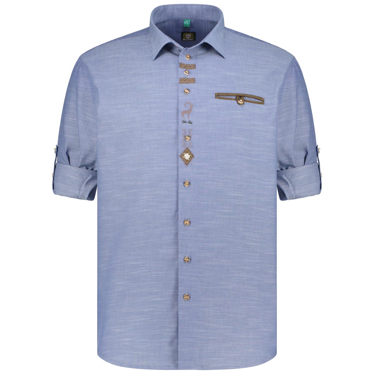 Orbis Trachtenhemd mit Stickerei mittelblau