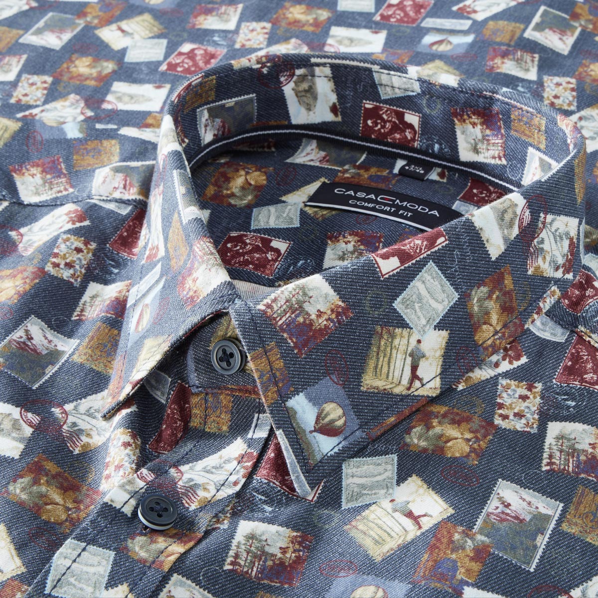 CASA MODA Freizeithemd mit Allover-Muster blau