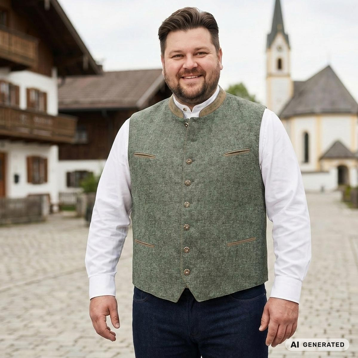 Weis Trachtenweste mit Leinen oliv