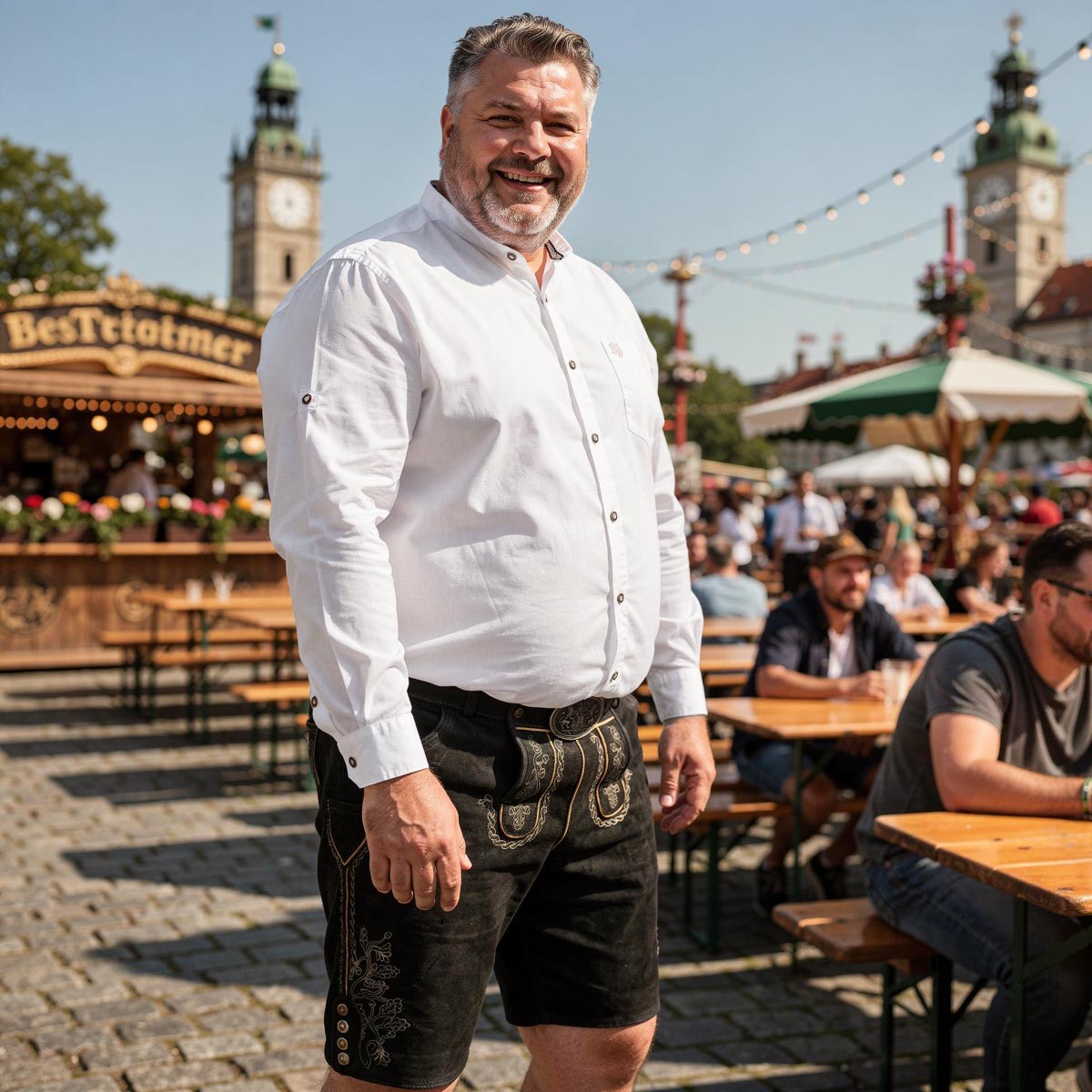 Pfundskerl Kurze Lederhose mit Stickereien und Gürtel schwarz
