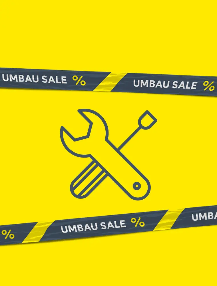 Symbolbild Werkzeug mit Umbau Sale Hinweis
