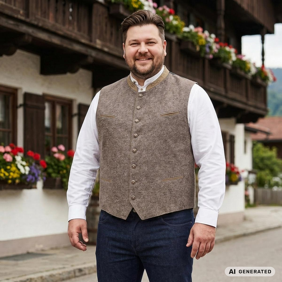 Weis Trachtenweste mit Leinen beige