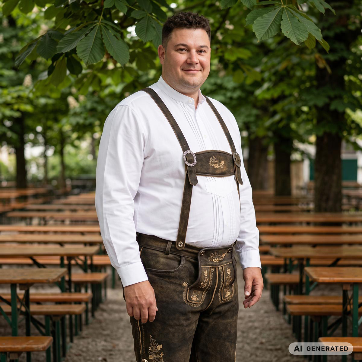 Pfundskerl Ziegenlederhose mit Trägern und Stickerei dunkelbraun