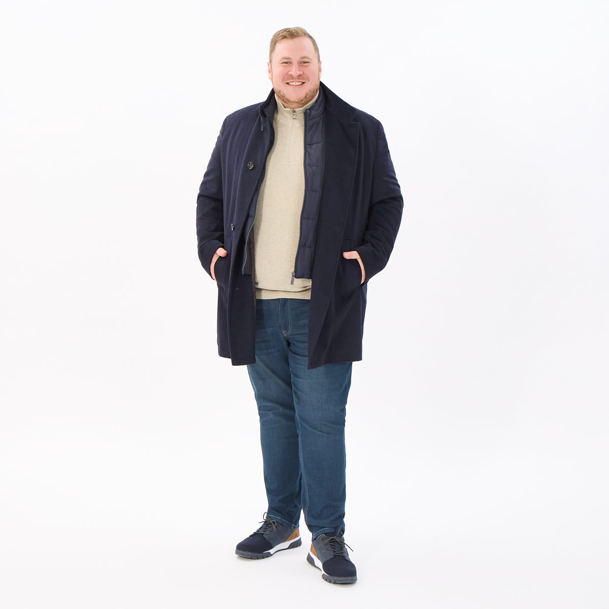 bugatti Wollmantel mit heraustrennbarem Westeneinsatz dunkelblau