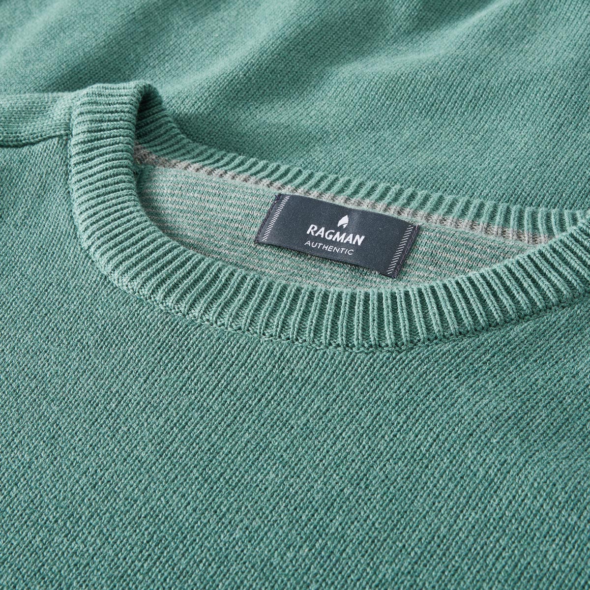 RAGMAN Rundhalspullover aus Baumwolle dunkelgrün