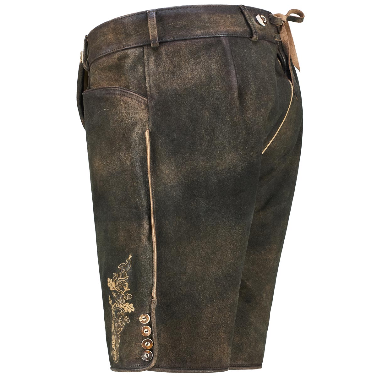 Pfundskerl Ziegenlederhose mit Trägern und Stickerei dunkelbraun
