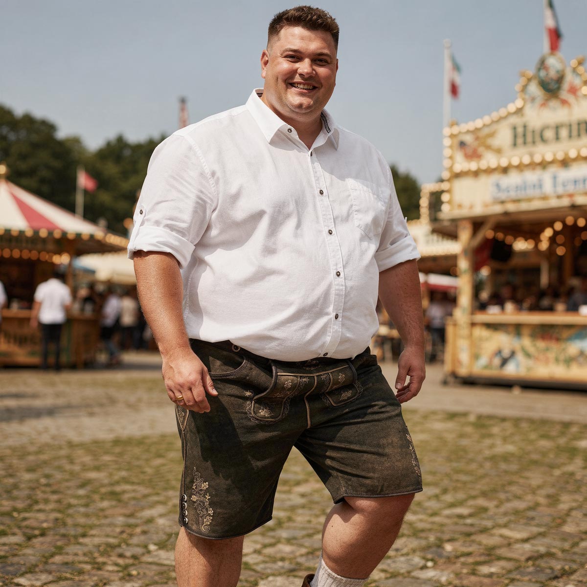 Pfundskerl Ziegenlederhose mit Trägern und Stickerei dunkelbraun