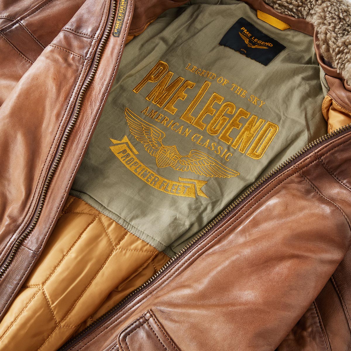 PME LEGEND Lederjacke mit Fellkragen braun