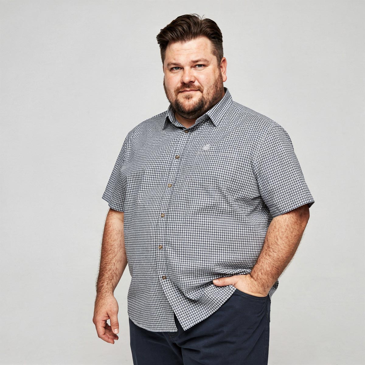 Pfundskerl Trachtenhemd mit Karomuster dunkelblau