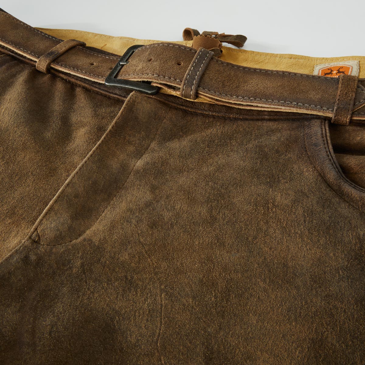 Maddox Kurze Lederhose ohne Latz dunkelbraun