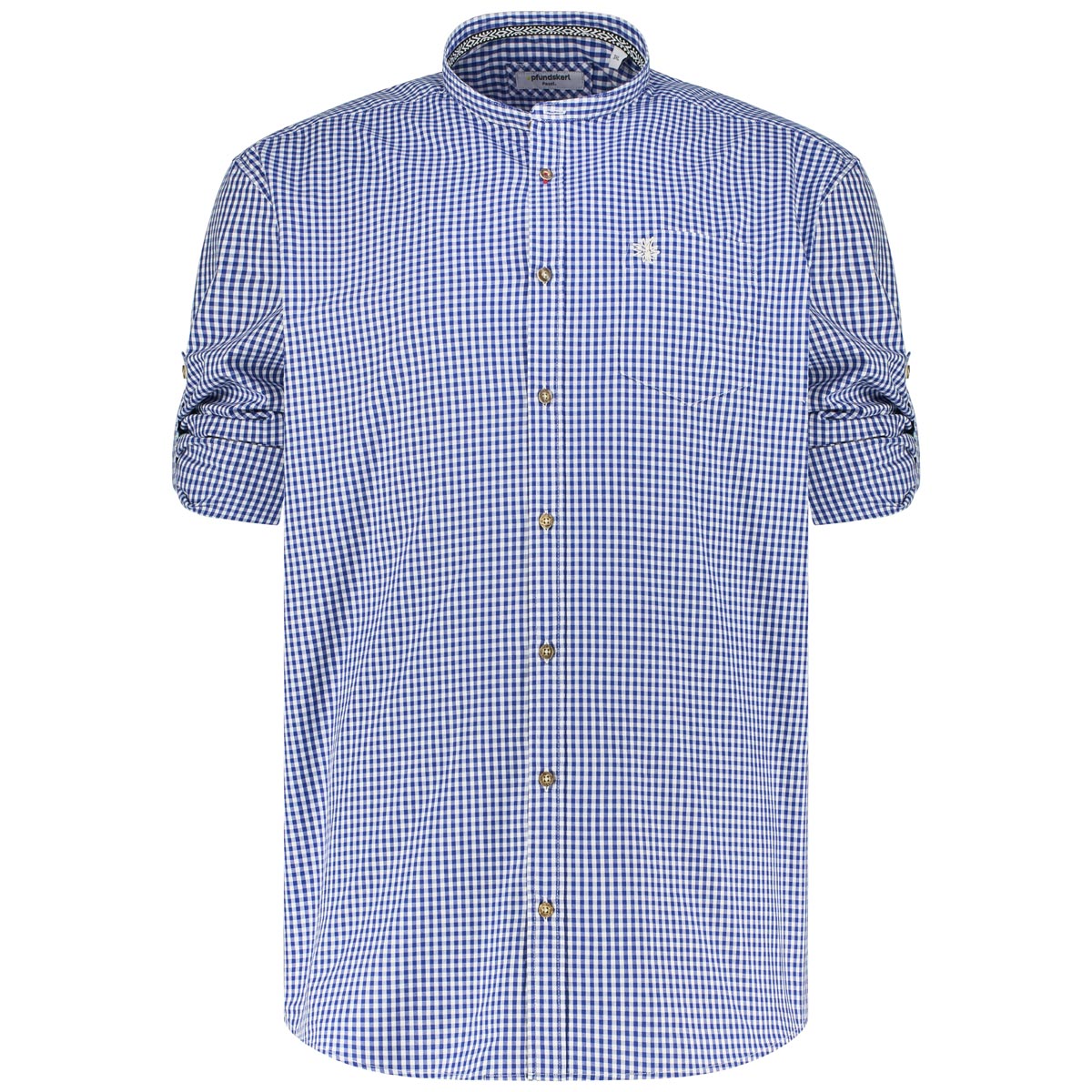 Pfundskerl Trachtenhemd mit Krempelärmeln blau/weiß